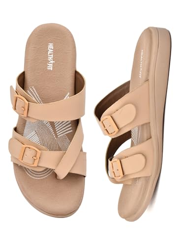 Image of HEALTH FIT EXTRA SOFT Women's Comfortable Memory Foam Doctor Slippers /Flip-Flops|Fashionable Casual & Stylish|Lightweight & Breathable|Outdoor Synthetic Casual Chappals Sandals Ladies & Girls HF30