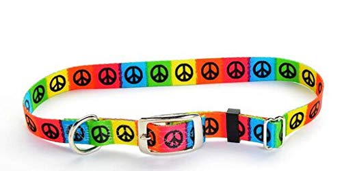 Nylon Dog Collar, Metal Split-Ring for Control and ID Tag, Made in USA, Metal Buckle (Peace Palz, Large)