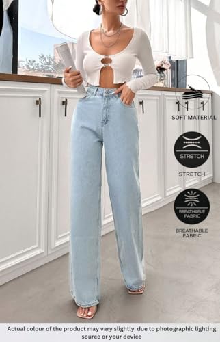 Image of Women High Waist Wide Leg Denim Jeans | Regular Fit Jeans for Women | Jeans Pant for Women