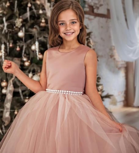 Sleeveless Flower Girls Satin Tulle Princess Pageant Dress for Wedding Kids Backless Ball Gowns with Bow-Knot2