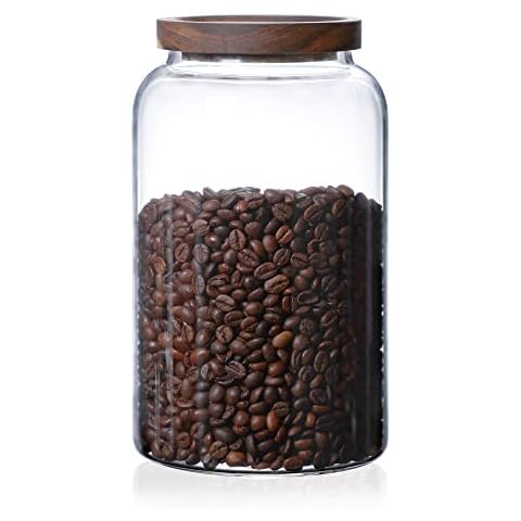 INCETUE 2500ML / 83 FL Oz Glass Storage Jar with Wood Lid, Stackable Clear Cylinder Bottle Canister Pantry Jar with Air Tight Bamboo Lid for Food, Coffee, Flour, Sugar, Spaghetti, Herb, Cookie, Tea Cover
