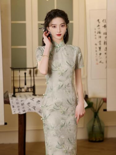 Robe d'été style chinois cheongsam fluide pour sorties et terrasses