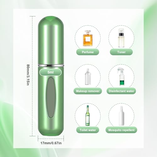 Image of Portable Mini Perfume Atomizer Bottle, 5ml /0.17oz Refillable Spray, Scent Pump Case, Travel Atomizer (Matte Grren)