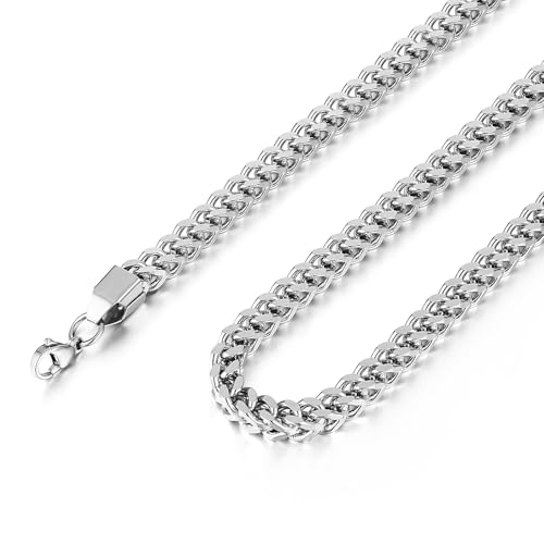 HZMAN Franco Chain for Men 3mm/4mm/5mm/6mm Stainless Steel Men's Chain Square Box Link Chain Necklace 16-30 Inch
