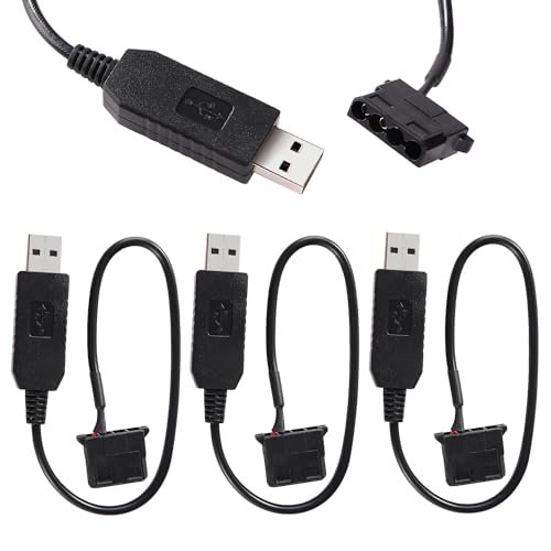 KUOQIY 3 Piezas 32cm Full Speed 12V Voltage Step-Up USB a 4 Pines Molex Cable Conector Adaptador de Ventilador, Cables de Ventilador USB a 4 Pines Molex