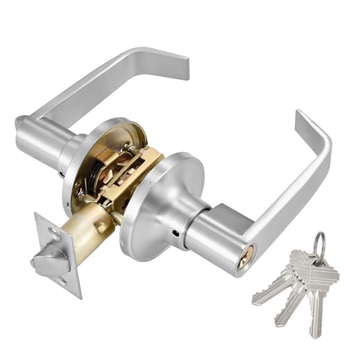 Whemyreat Door Handle Lock Set, Security Thickened Door Handle, Reversible Doors Handles with Silent Internal Lock and Keys, Privacy Doors Lever for Bedroom Bathroom Entrance/Exit, Silver 25-45mm