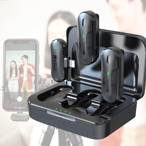 Microfone de lapela sem fio USB C, microfone plug-play 2 em 1 com capa de carregamento para telefone