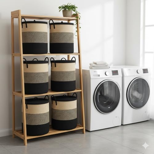 Image of Basket with Lid, 15 inch x 20 inch Woven Storage Basket for Blankets, Toys, Pillows, Towels, Living Room Bedroom Storage Bin, Round Rope Basket with Lid, Wicker Baskets for Organizing (BG6)