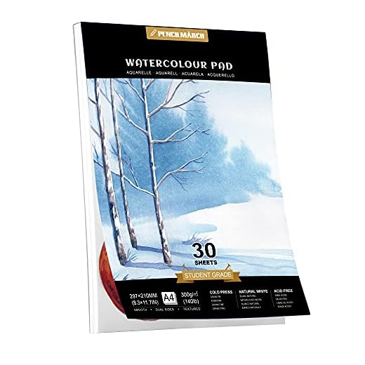PENCILMARCH Papel Acuarela Din A4 Cuaderno Acuarelas 300gr con 60 Páginas (30 Hojas) para Niños Adultos profesional Pintar, Dibujar y Bocetos - 1 Paquetes Bloc