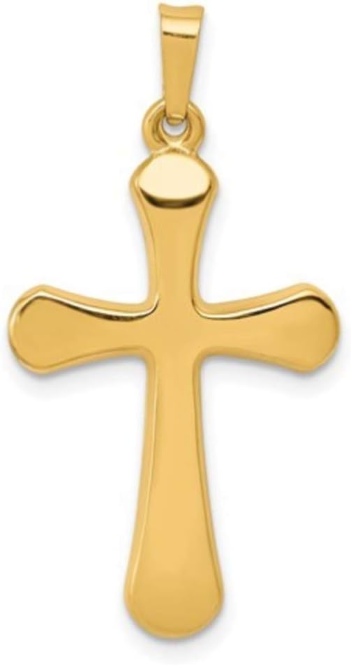 14K Yellow Gold Rounded Edges Polished Various Sizes Cross Religious Pendant Charm Necklaces; Fine Jewelry Gifts for Women and Men