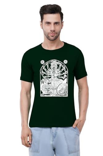Image of Caseria Men's Cotton Printed T-Shirt -Mother Durga | 100% Cotton | Half Sleeves | Regular Fit | Printed | Round Neck | Graphic T Shirt