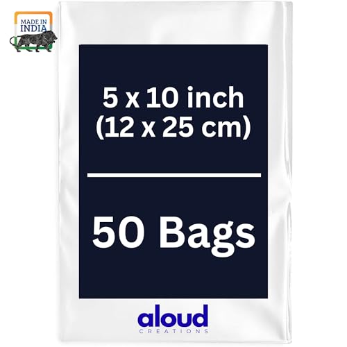 Image of Aloud Creations 50 Pc LDPE Food Grade Plastic Bags for Packaging and Storing | Ideal for Hot or Cold | Liquid Packing Material | 60 Microns Thickness | 5x10 inch | 12x25 cm