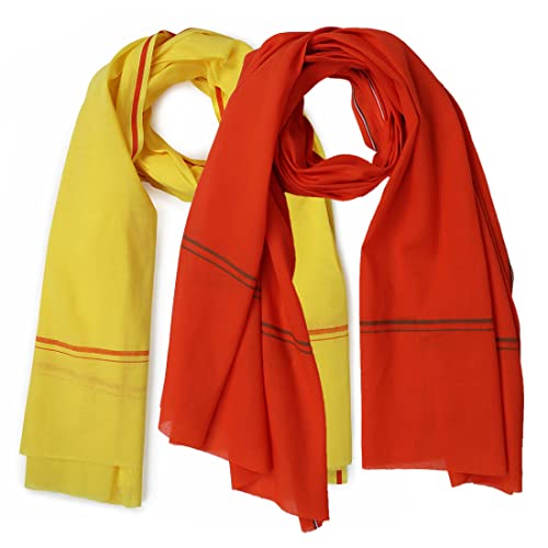 Image of Cotton Skin Friendly Summer Shrink Proof Bath Towel Pure Cotton Gamcha Soft 100% for Men and Boys All Purpose Living Handloom (Orange-Yellow | Pack 02)