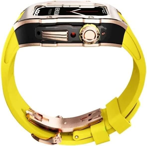 For Apple Watch Series 8 7 45mm Mod kit Metal Case With Fluororubber Band，For Iwatch 6 SE 5 4 44mm Retrofit Aluminum Cover Replacement Watch Bracelet