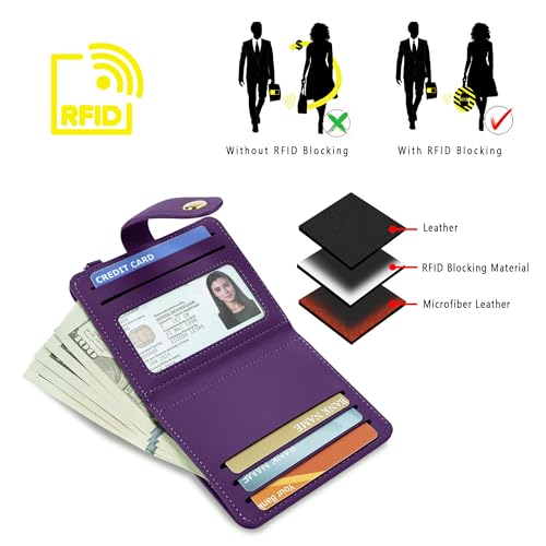 Image of Airkit Small Wallet Women RFID, PU Leather Card Holder with Keychain | Slim Compact Zipper Coin Purse for Ladies, Travel Holiday Gifts for Mom, Cute Mini Bifold Wallets