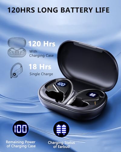 Image of Hsility Wireless Earbuds 120H Playtime Bluetooth 6.1 Ear Buds for Sports Hi-fi Stereo Headset with LED Display Charging Case Earpiece for Running Workout Audifonos Retro Black