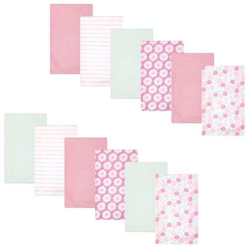 Image of Hudson Baby Infant Girls Cotton Flannel Burp Cloths 12-Pack Bundle, Pink Daisies, One Size