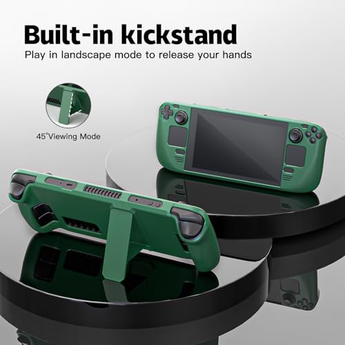 Image of bibuks Steam Deck Case,Steam Deck OLED Protective Case,Non-Slip Skin Protective Shell Accessories with Kickstand ,2 Screen Protector, 4 Thumb Grip (Green)