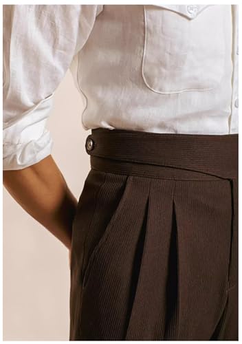 Men's Corduroy Pants Slim Fit High Waisted Pant Retro Texture Trousers Formal Business Casual Pleated Dress Pant2