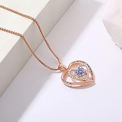 Jd & P Rose Gold Double Heart Pendant Necklace For Women Girls, With June Cubic Zirconia Birthstone Jewelry Gift For Mom Wife Daughter Girlfriend In Christmas Birthday Valentines Mothers Day #TOP3
