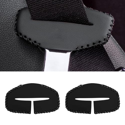 Hirificing Car Seat Belt Buckle Protector Cover, 2PCS Leather Pad Safety Belt Clamp Guard Silencer Chest Clip Holster Trim, Anti-Scratch Auto Interior Replacement Accessories for Most Vehicles (Black)