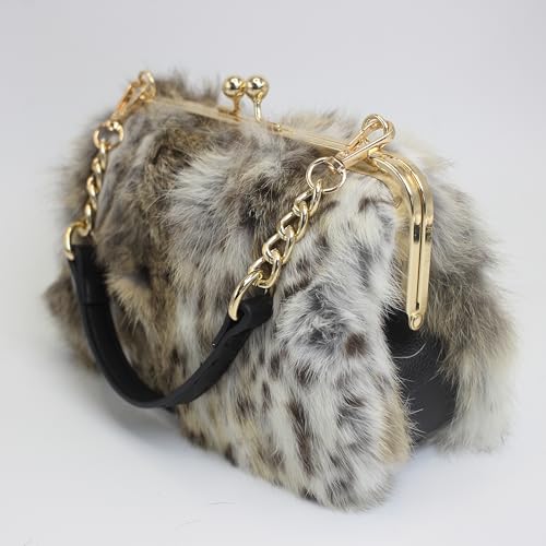 Fosrion Genuine Rabbit Fur Kisslock Handbag – Small Size, Multiple Patterns & Colors3