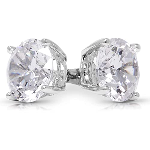 Diamond Earrings For Women, Diamond Stud Earrings For Men, 14k White Gold 1ct - 2 carat Princess, Heart, Round Cut Screw Back Earrings VVS1 D-E Color [Simulated Diamond] Fox Jewelry Co