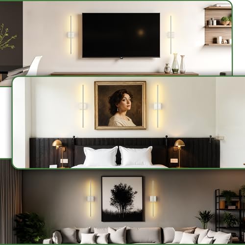 Image of DORESshop Battery Operated Wall Sconces Set of 2, Dimmable Battery Wall Sconce with Remote Control, Nickel 350Rotate Rechargeable Sconces, 28.1 Inch Wireless Wall Lights for Bedroom, Living Room