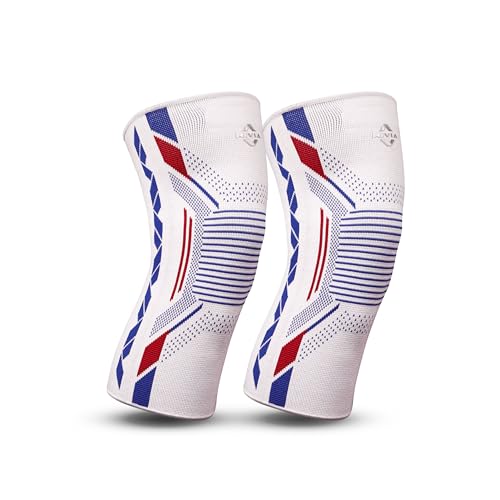 NIVIA Knitted Knee Support with Silicon for Men & Women, Neoprene Compression Sleeve, Anti-Slip Grip, Heat Retention & Stability for Gym, Training, and Injury Recovery (White, Medium)