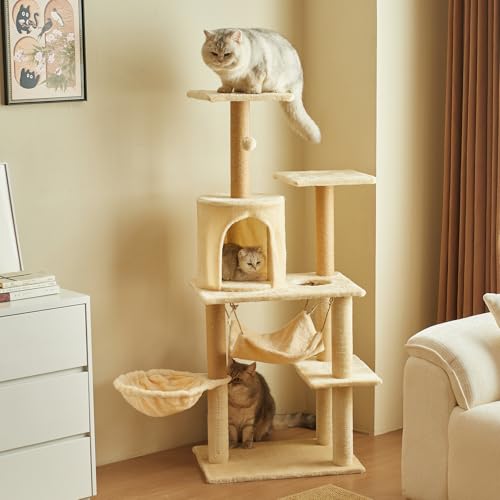 Torre para gato de 52 pulgadas con rascador y hamaca miniatura 2