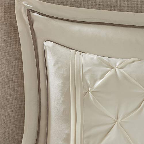 Madison Park Essentials Room in a Bag Faux Silk Comforter Set - Luxe Diamond Tufting All Season Bedding, Matching Curtains, Decorative Pillows, Ivory King(104"x92") 24 Piece