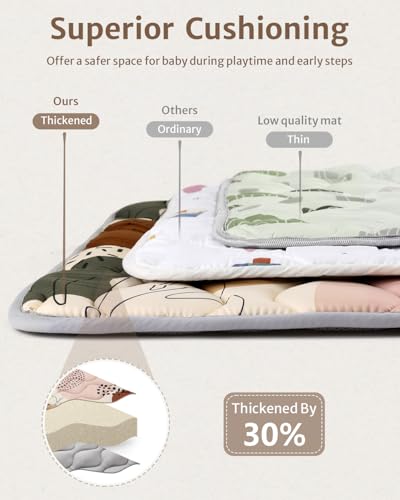 Image of Blissful Diary Baby Play Mats for Floor, 59x59 Inch Thicker and Larger Soft Cushioning Foam Playmats for Babies and Toddlers, Foldable Washable Baby Playpen Mat, Boho Design