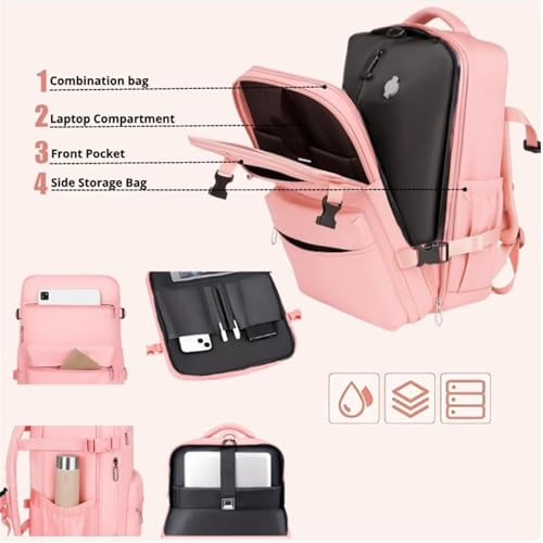 Travel Essential Package, Waterproof Business Backpack, Commuting Large Capacit Knapsack,Expandable Bag with Electric Pump (Pink, No Pump)4