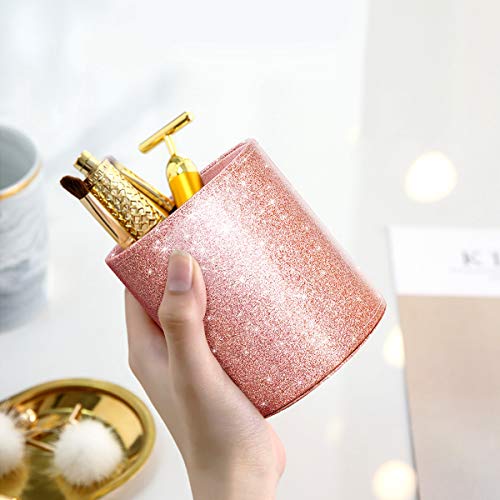 Image of Glitter Pen Holder for Desk Cute, Pencil Cup Organizer, Rose Gold