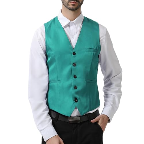 Vekewsap Chaleco de traje para hombre, cuello de pico, sin mangas, chaqueta de traje, chaqueta de traje, bolsillo con botones, chaleco para el tiempo libre, uniforme de camarero, para exteriores, para