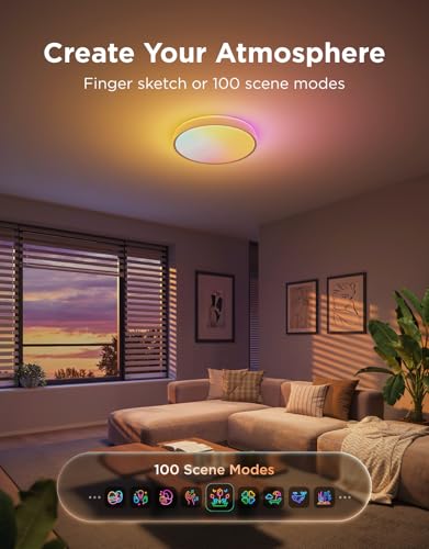 Image of Govee Smart Ceiling Light Pro, RGBIC LED Ceiling Light Fixture, 4800LM Flush Mount Light Fixture, DIY Colors, Compatible with Alexa, 2700K-6500K Lights for Living Room, Bedroom,18 Inch, 1 Pack