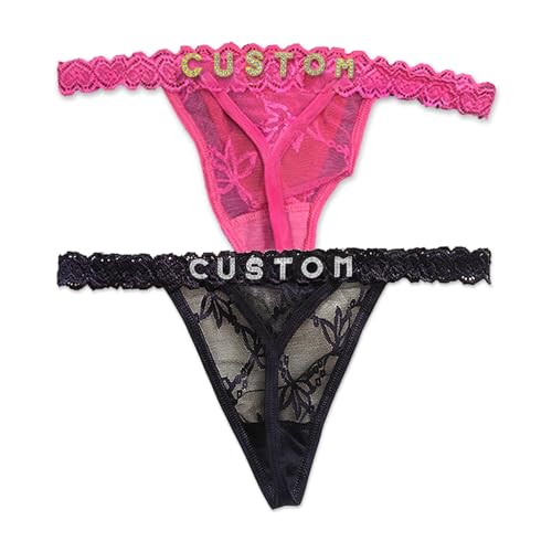 Custom Thongs For Women-2 Pack Personalized Thongs With Names Rhinestone Name Thong