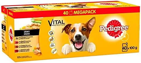 Fizporium Pedigree Dog Pouches Mixed Selection in Gravy 40 x 100g Mega Pack Includes: 10 x Beef 10 x Chicken 10 x Lamb 10 x Beef & Lamb.