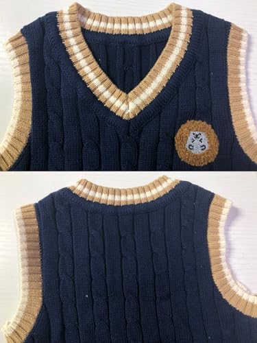 Boys' V-Neck Pullover Tank Top,Cable Knitted Academy Sweater Vest for Spring and Fall.4