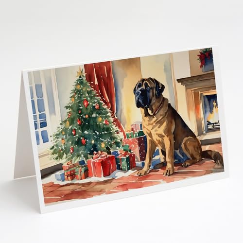 Caroline's Treasures DAC2704GCA7P Mastiff Cozy Christmas Greeting Cards Pack of 8 Blank Cards with Envelopes Whimsical A7 Size 5x7 Blank Note Cards