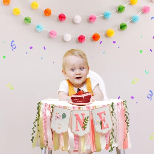 Image of Pre - stung Silly Goose High Chair Banner for Girls1st Birthday - Pink & Gold Baby Girl Cake Smash Cake Smash Props, Premium First Birthday ONE Banner Party Decoration