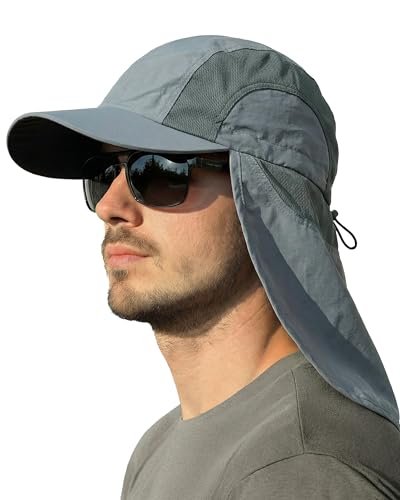 Image of Mens Sun Hat with Breathable Mesh Sun Hats for Men Sun Protection Fishing Hat with Neck Flap for Hiking Cycling
