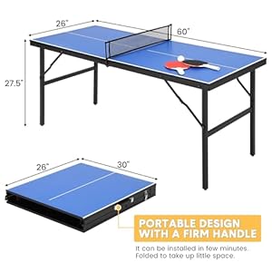 GAOMON Foldable Table Tennis Table, Portable Table Tennis Table with 2 Table Tennis Paddles and 3 Balls, Indoor and Outdoor Ping Pong Table Set, 5 Minute Assembly, 60 x 26 x 27.5 Inch GAOMON Foldable Table Tennis Table Portable Table Tennis Table with 2 Table Tennis Paddles and 3 Balls Indoor and Outdoor Ping Pong Table Set 5 Minute Assembly 60 x 26 x 275 Inch