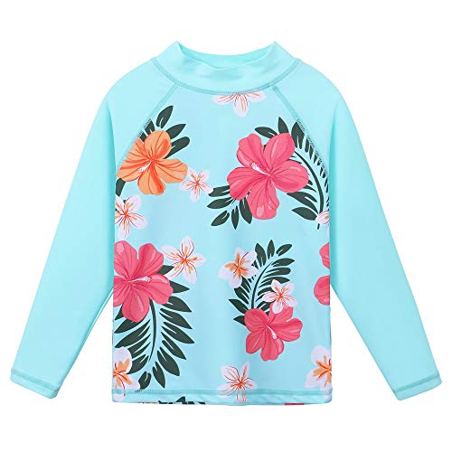 Image of Girls Two Piece Swimsuit Long Sleeve Floral Bathing Suit UPF 50+ Summer Beach Swimwear