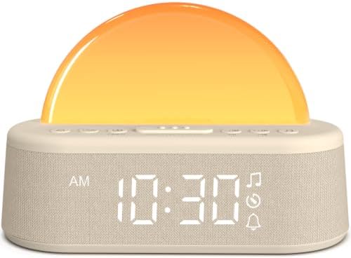 Tageslichtwecker, Lichtwecker Sonnenaufgang Wecker mit Licht, Wecker Digital mit Alarme und Snooze, White Noise Machine mit 30 Weißes Rauschen,Nachttischlampe mit 20 Helligkeit,8 F