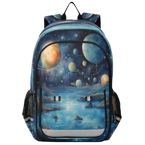 Sac à dos ordinateur enfants motif galaxie aquarelle avec grand compartiment B262