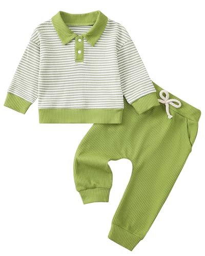 Rosibel Toddler Baby Boy Clothes Outfits Long Sleeve Stripes Sweatshirt and Pants Infant Fall Winter Sweatsuit Set