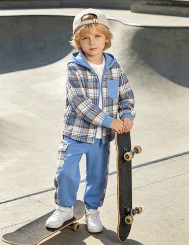 Image of Toddler Boy Clothes Plaid Hooded Shirt White T-shirt Top and Solid Color Pants 3Pcs Winter Boys Clothes