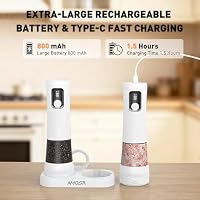 AMOSA Salz Und Pfeffermühle Elektrisch Set, 5 Externe Mahlgrade Einstellbar – Ansicht 5