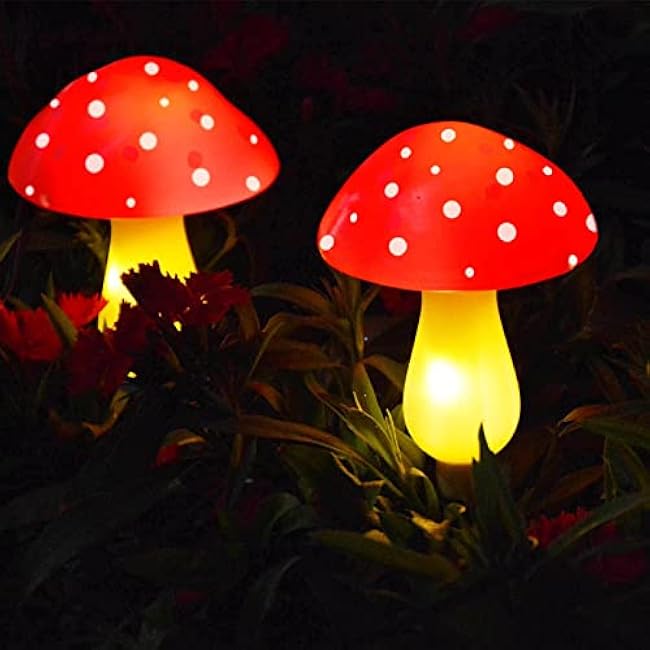 New Upgraded Waterproof Solar Mushroom Lights Outdoor Decor, 8 Modes for Garden Pathway Landscape Yard Easter Pathway Halloween Xmas Decorations, Set of 6 Red